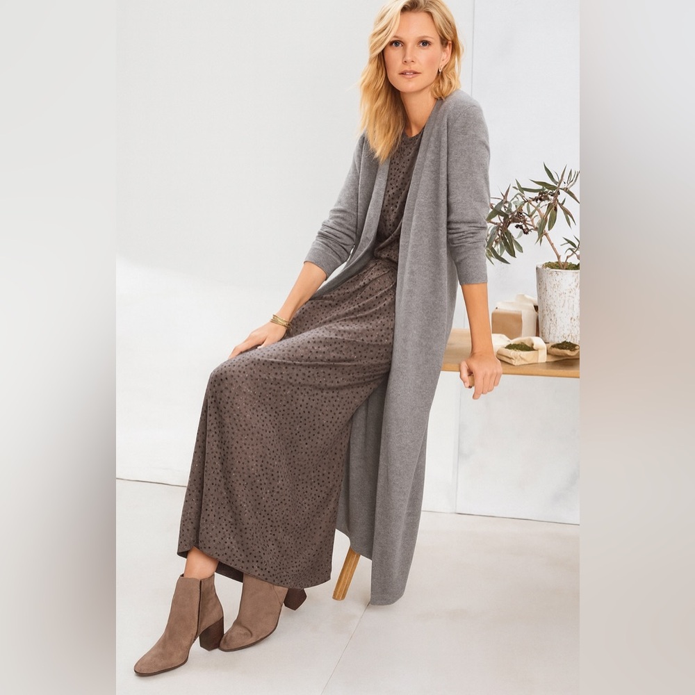 Garnet Hill Long Gray Open-Front Duster Cardigan